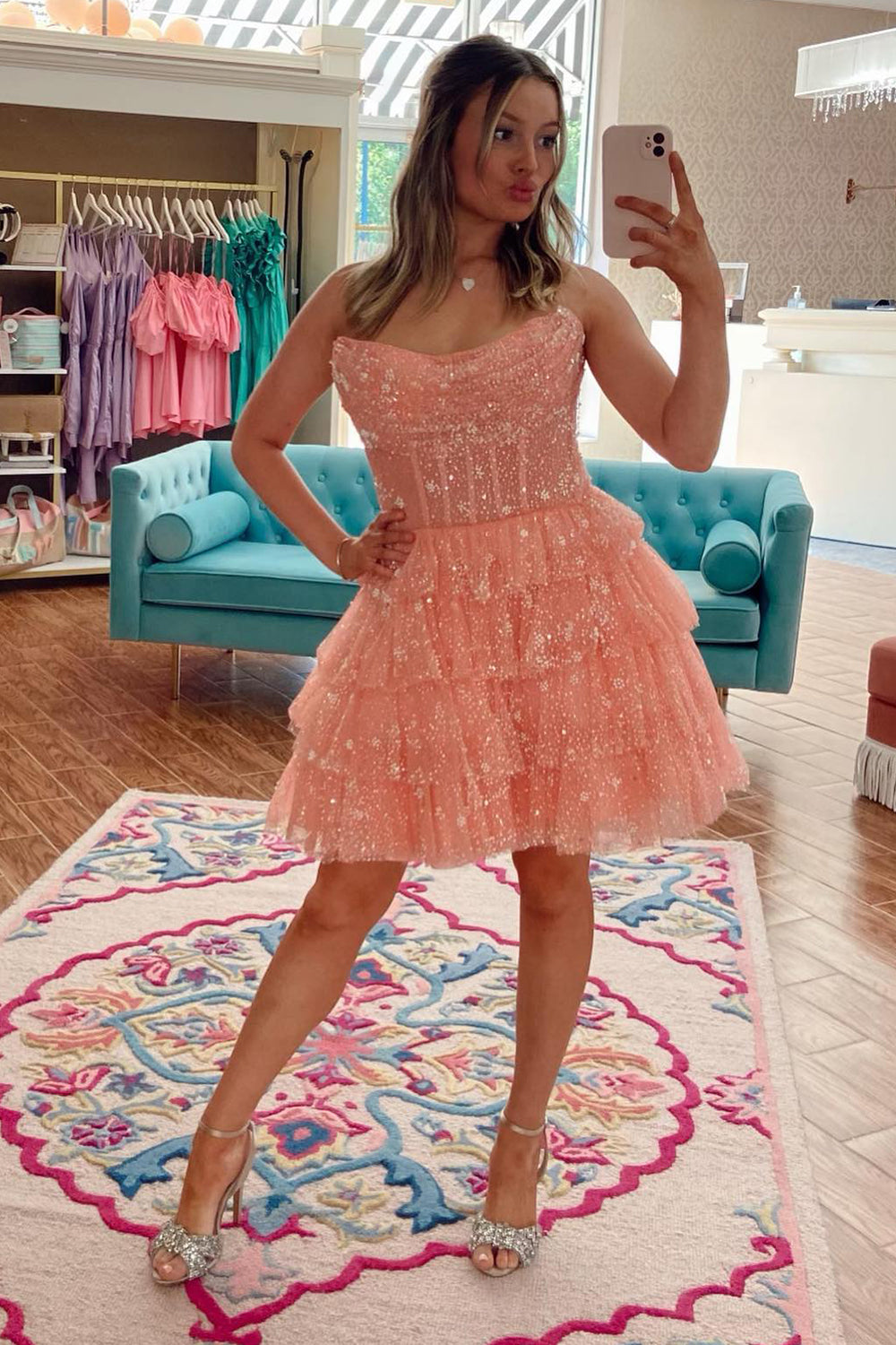 Light Blue Homecoming Dresses Corset Strapless A-Line Tiered Short Cocktail Dresses