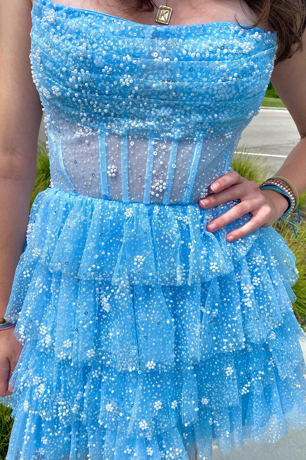 Light Blue Homecoming Dresses Corset Strapless A-Line Tiered Short Cocktail Dresses