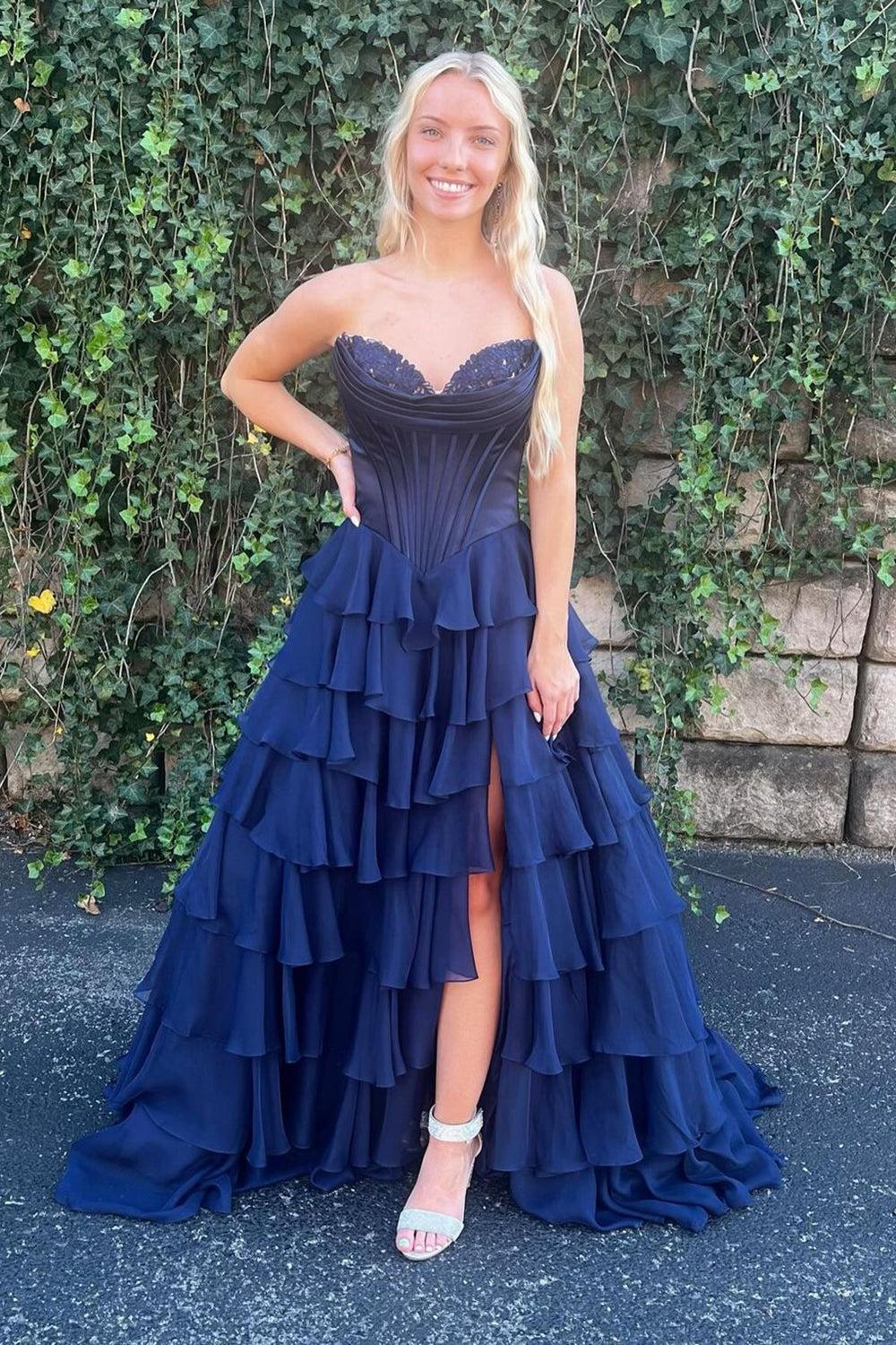 Light Blue Prom Dress A Line Sweetheart Ruffled Corset Long Formal Dress
