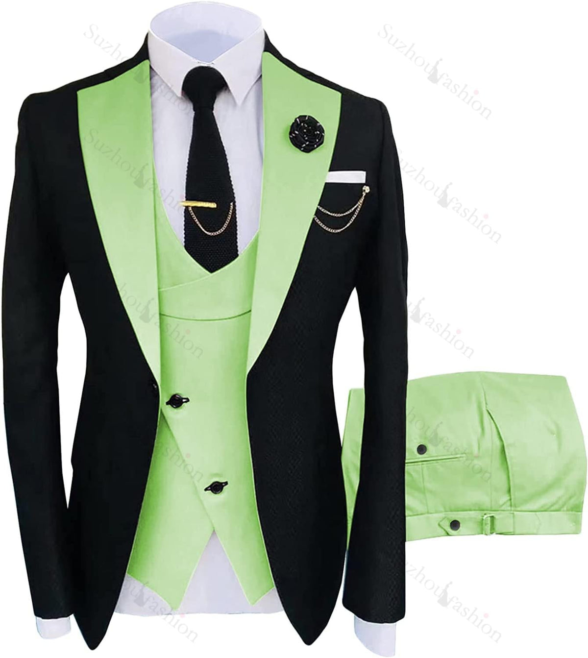 Light Green Shawl Lapel 3 Piece Slim Fit Prom Suit