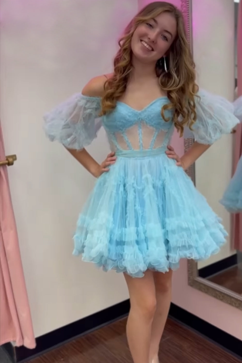 Light Pink Homecoming Dresses Corset A-Line Short Cocktail Dresses