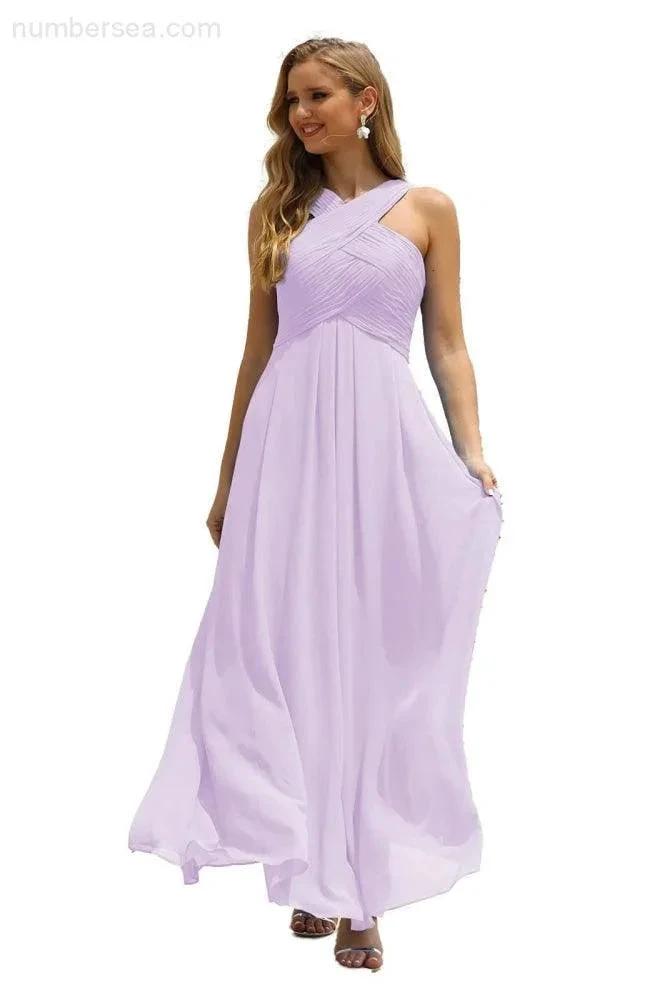 ZapDress Women Halter Chiffon Bridesmaid Dress A-line Long Formal Prom Gown (ZD17050)