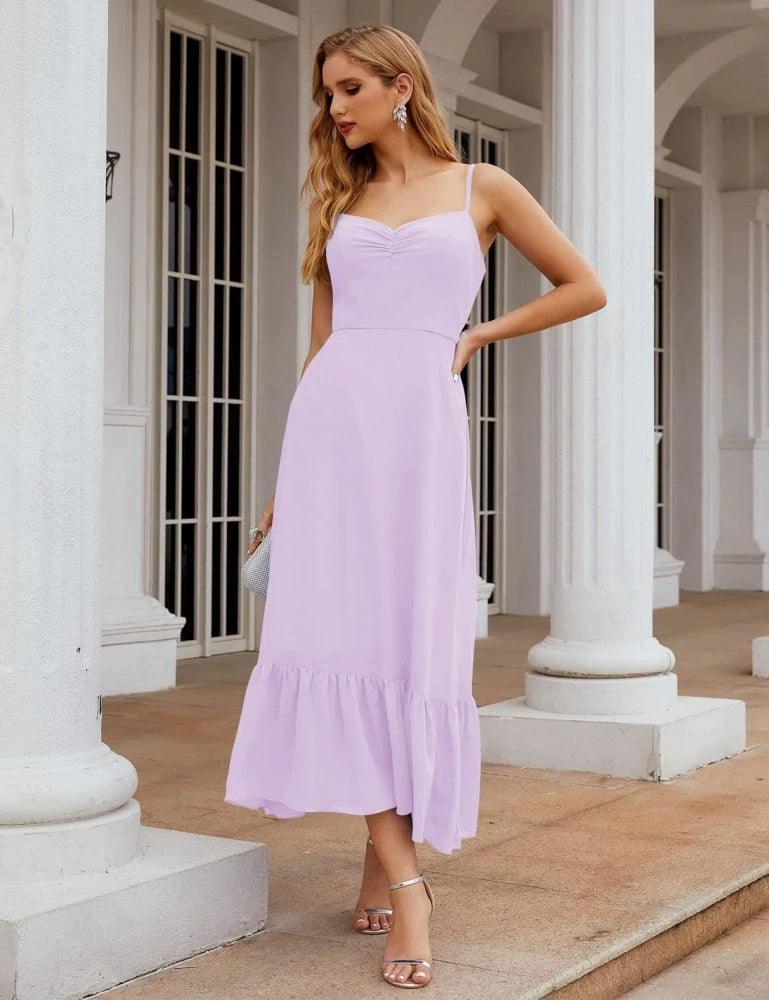 Numbersea Spaghetti Strap Chiffon Bridesmaid Dress Ankle Length Formal A Line Cocktail Party Homecoming Dress for Juniors SEA28028 by numbersea