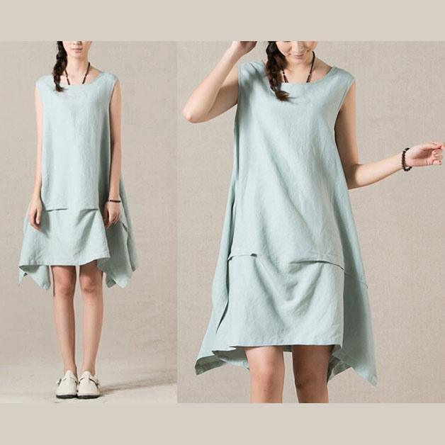 Yellow layered linen dress sleeveless cotton sundress