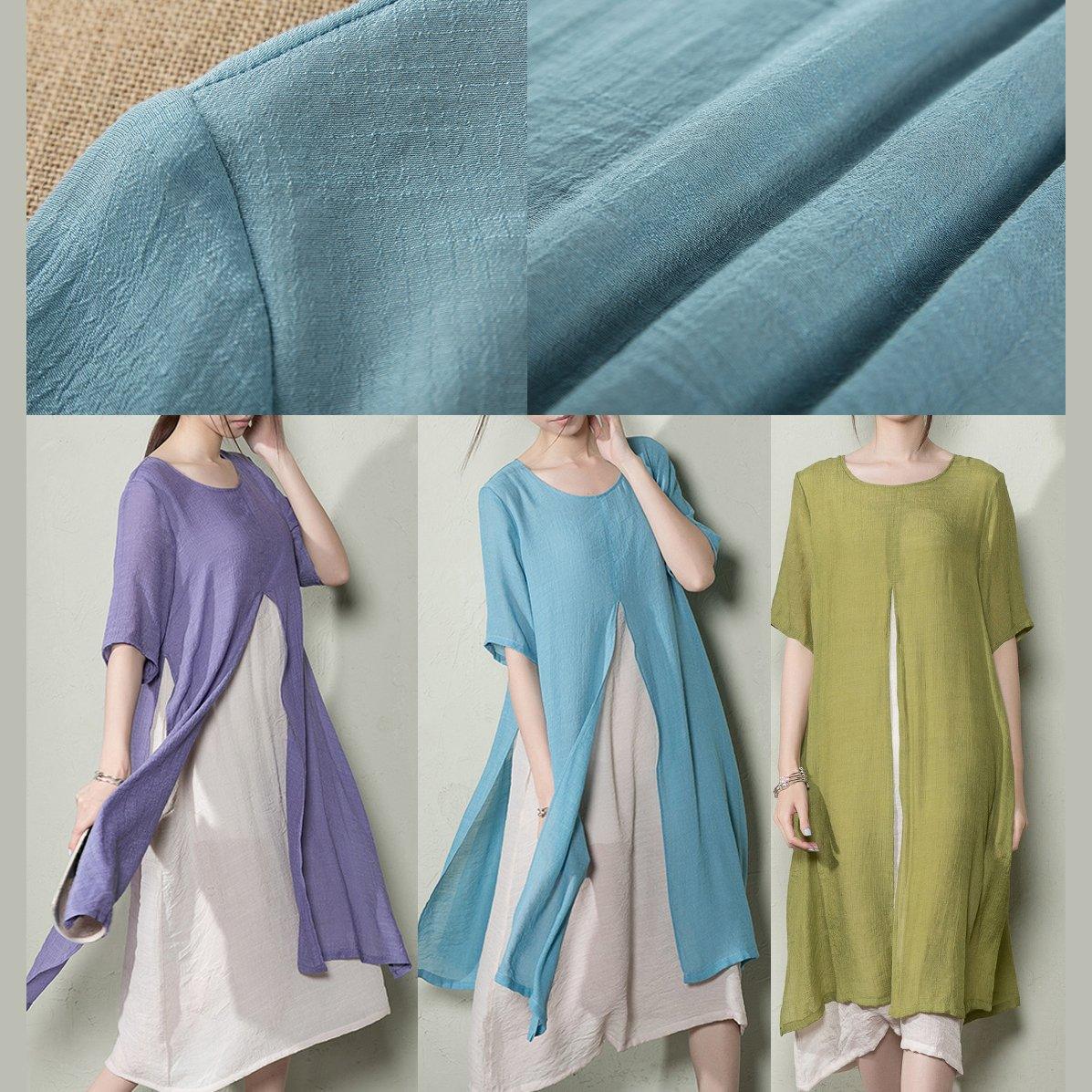Light blue layered summer dress long cotton maxi dresses plus size