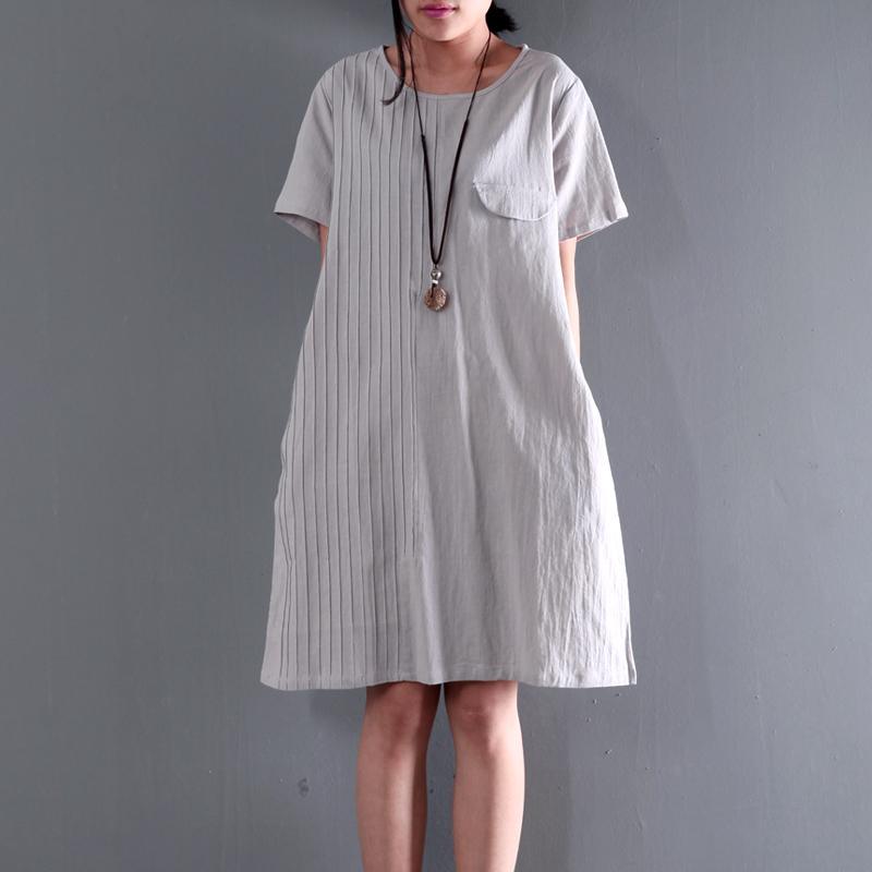 Light gray linen summer shift dress plus size sundress blouse