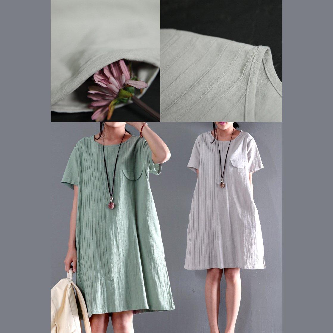 Light gray linen summer shift dress plus size sundress blouse