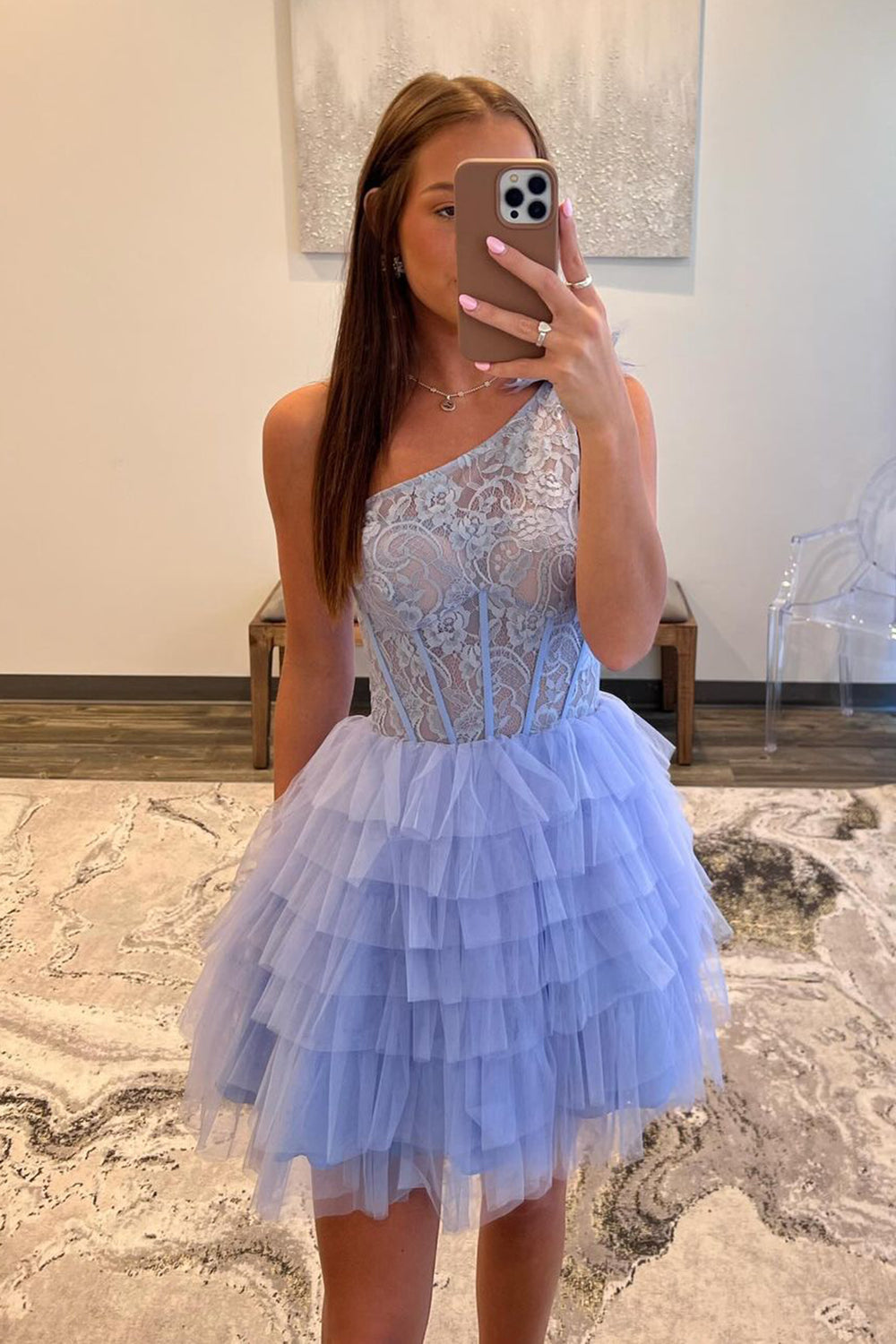 Lilac Homecoming Dresses A Line One Shoulder Corset Short Cocktail Dresses