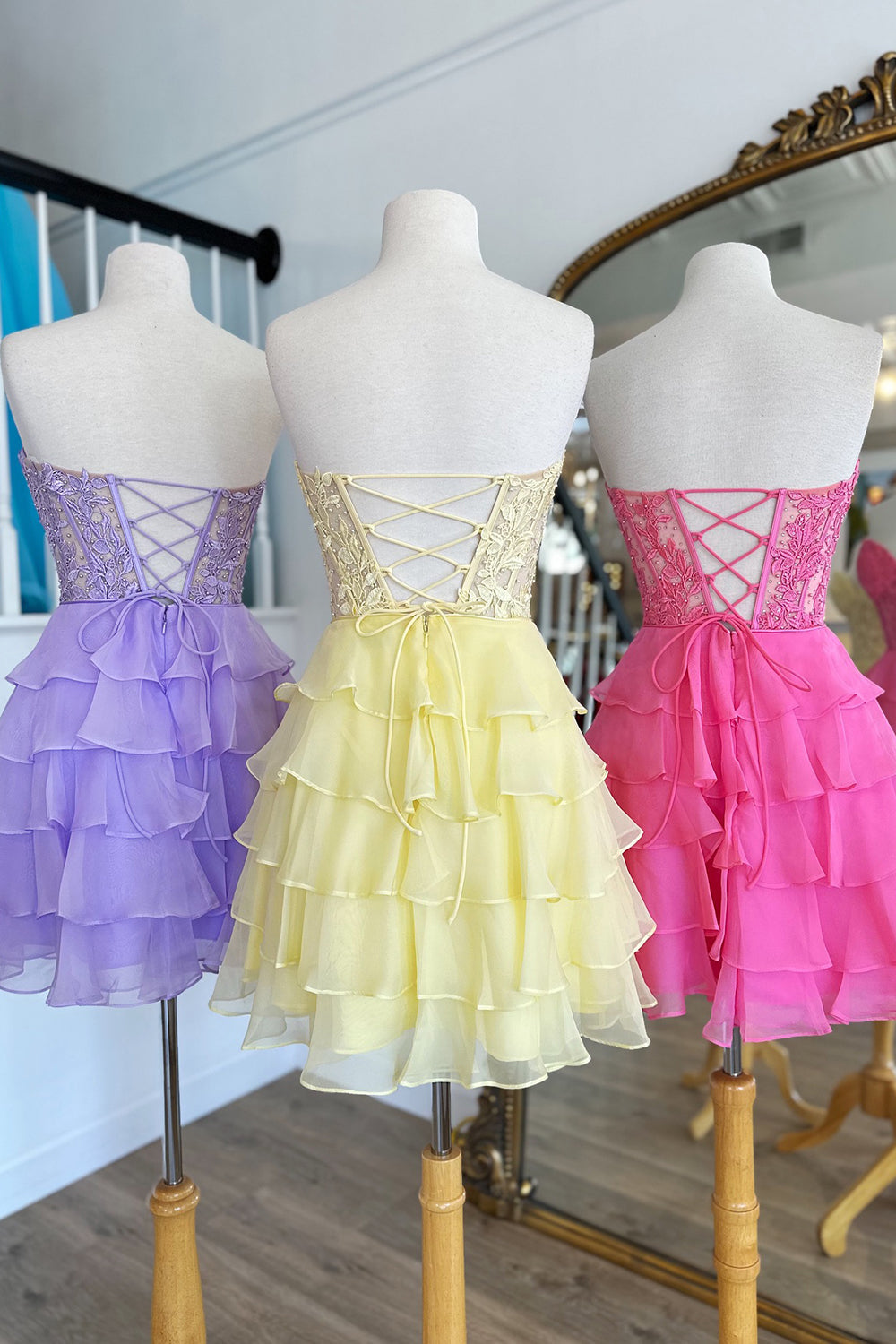 Lilac Homecoming Dresses Corset Beaded A Line Short Cocktail Dresses with Ruffles
