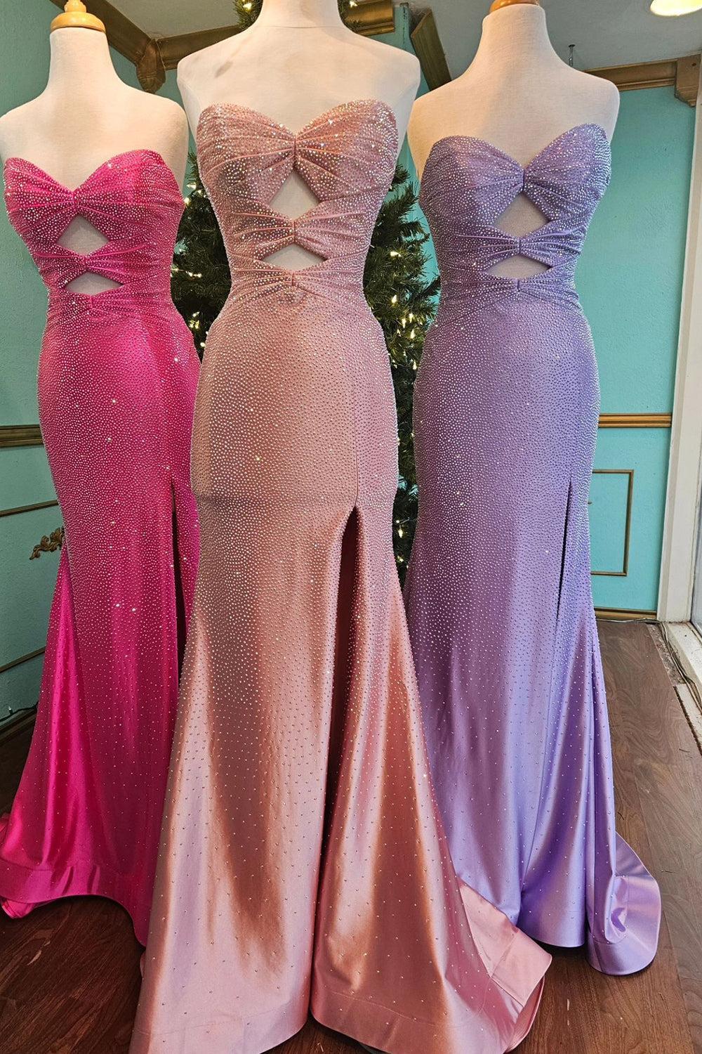 Lilac Prom Dress Hollow Out Sweetheart Formal Dress With Slit