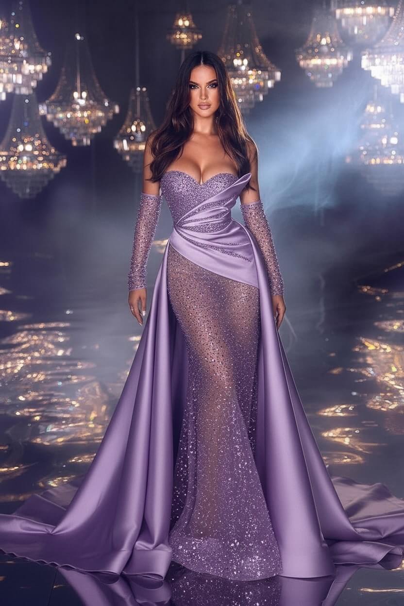 Chic Sweetheart Sleeveless Satin Prom Dresses with Ruffles