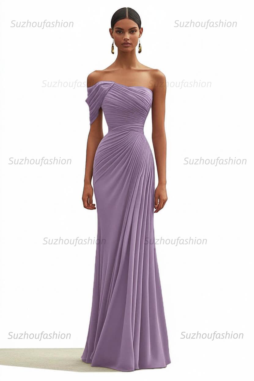 One Shoulder Ruched Mermaid Dark Green Wedding Guest Dress Long Formal Dress