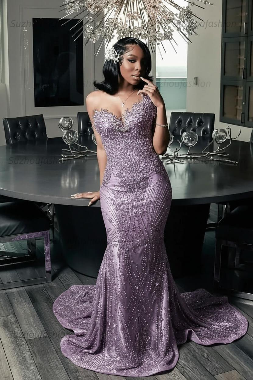 Green Mermaid Prom Dress Sleeveless Formal Evening Dress with Beadings and Rhinestones