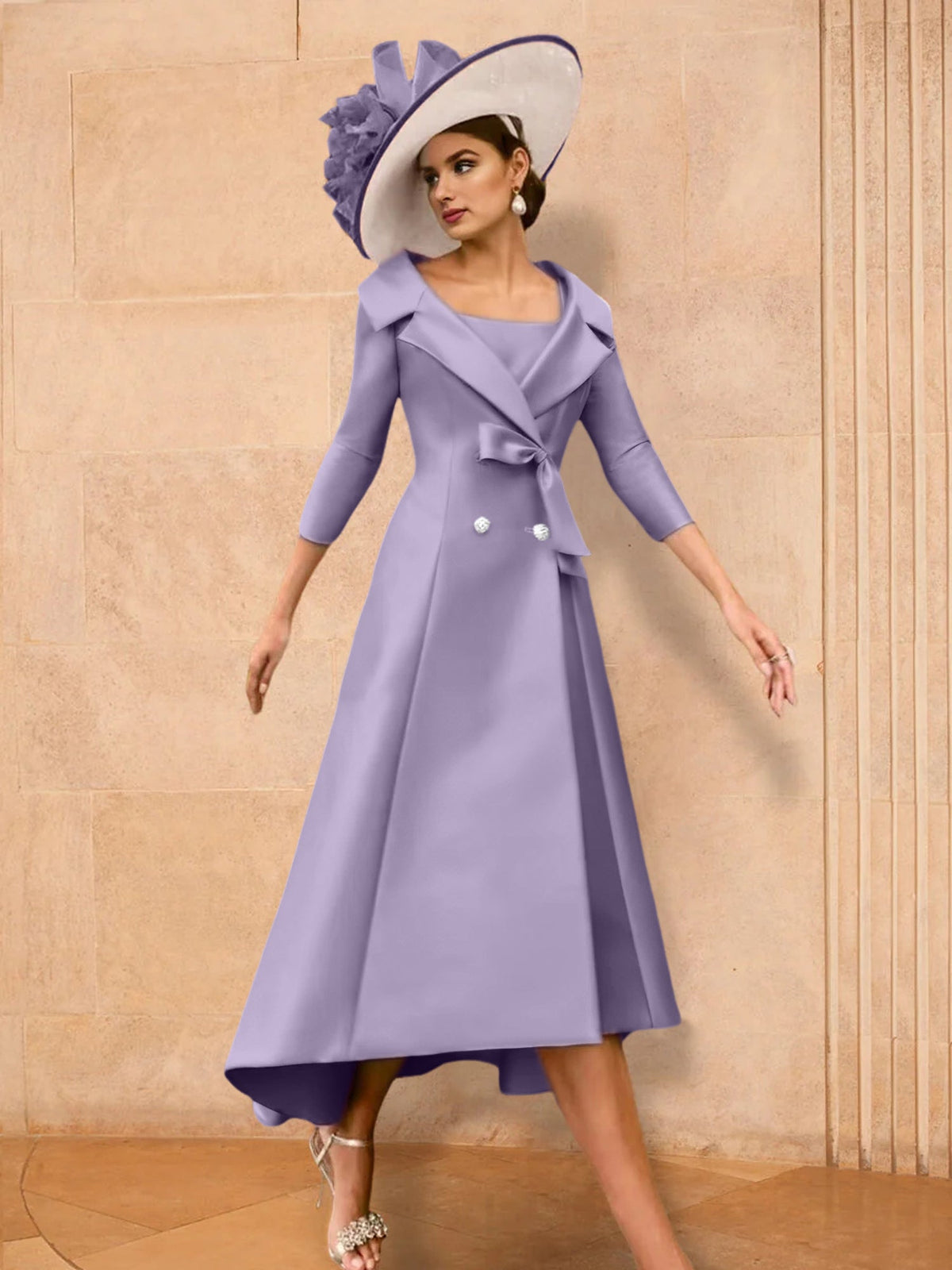 Long Sleeve A Line Gown for the Mother of the Bride with Bowknot