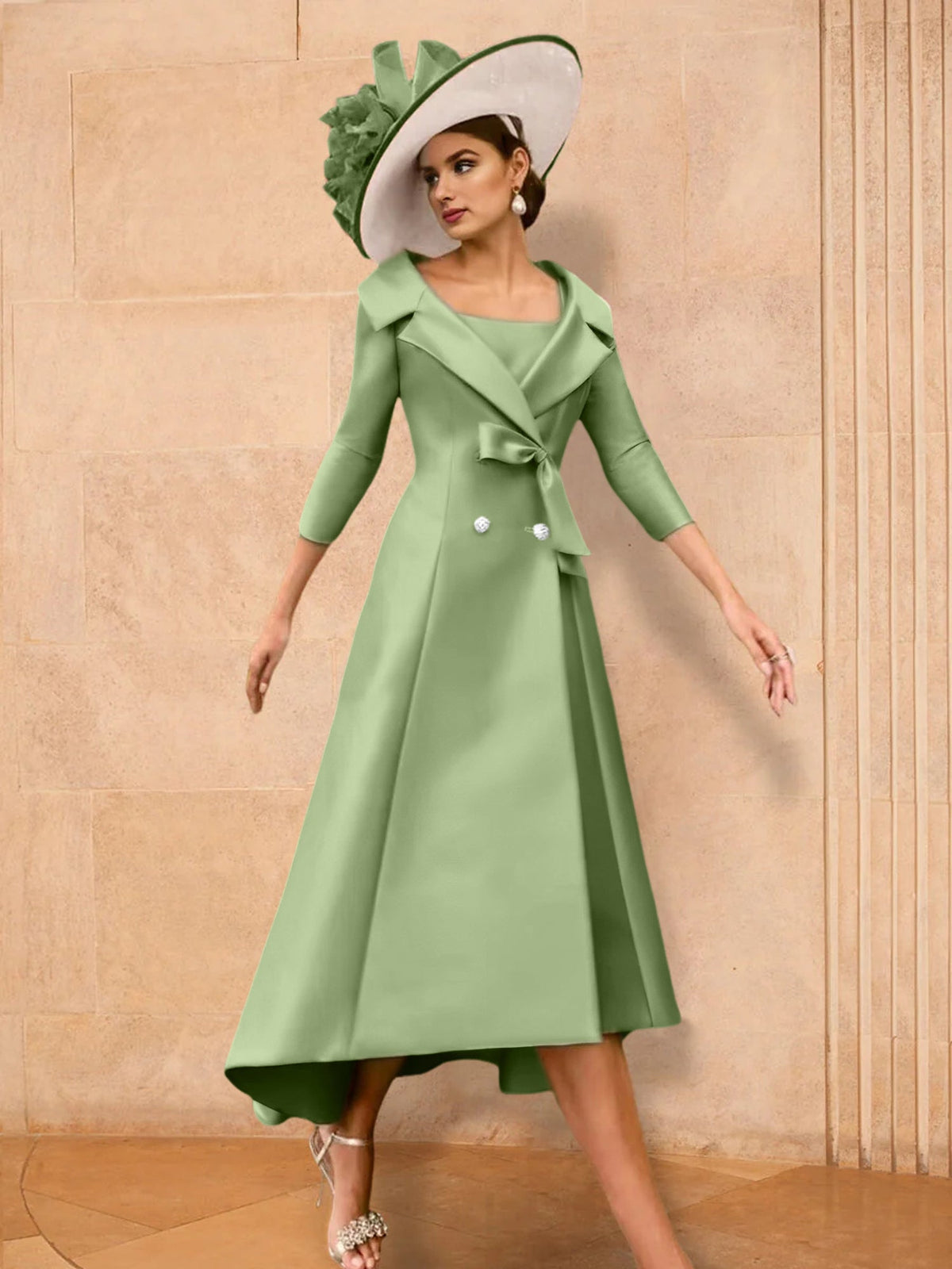 Long Sleeve A Line Gown for the Mother of the Bride with Bowknot