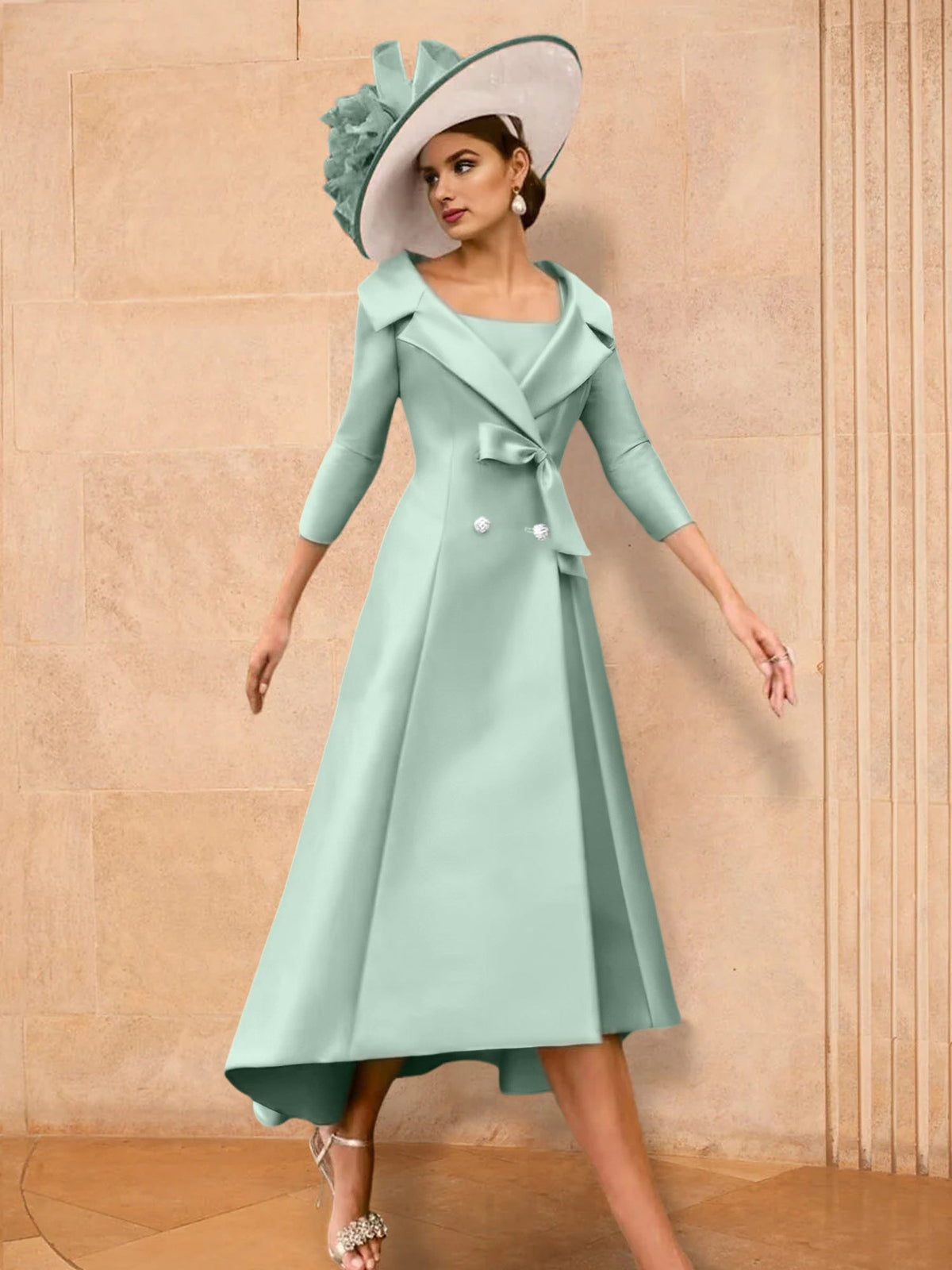 Long Sleeve A Line Gown for the Mother of the Bride with Bowknot