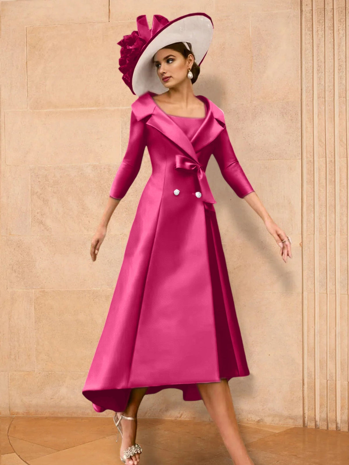 Long Sleeve A Line Gown for the Mother of the Bride with Bowknot