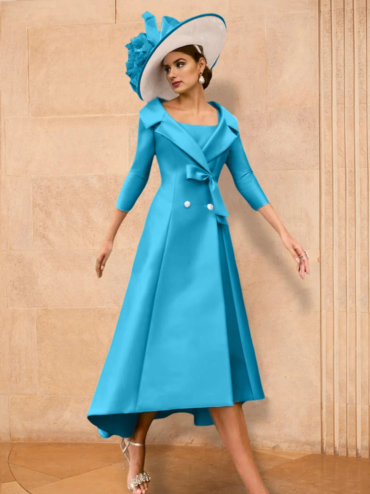 Long Sleeve A Line Gown for the Mother of the Bride with Bowknot