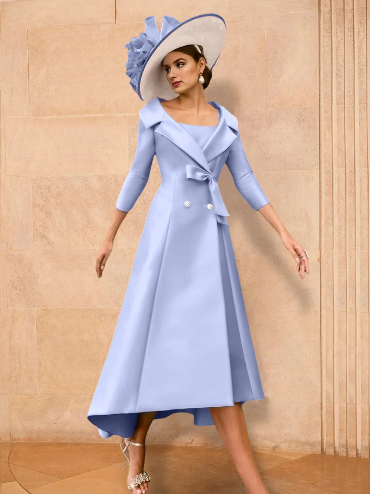Long Sleeve A Line Gown for the Mother of the Bride with Bowknot