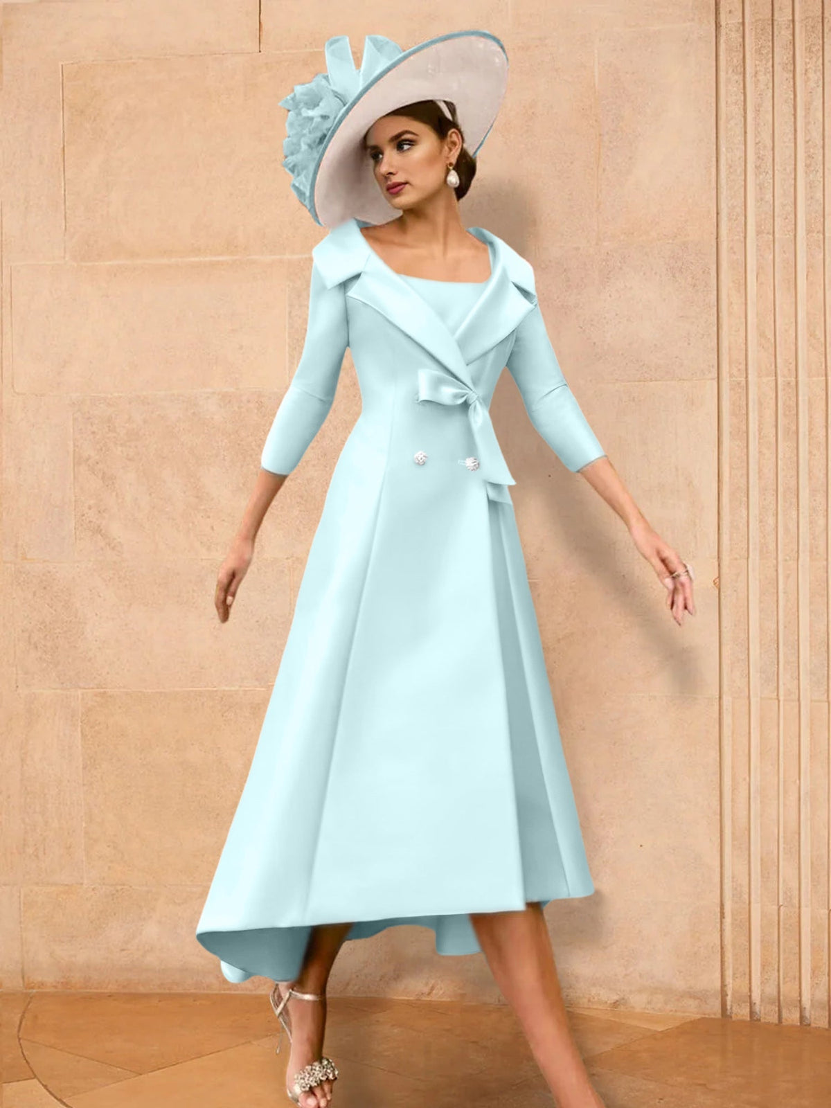 Long Sleeve A Line Gown for the Mother of the Bride with Bowknot