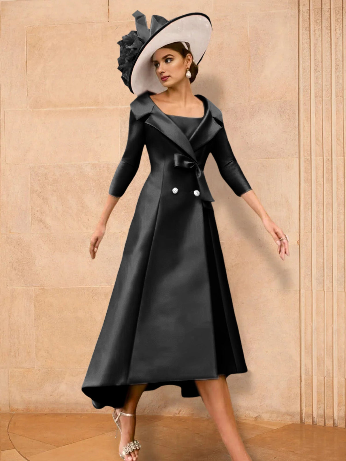 Long Sleeve A Line Gown for the Mother of the Bride with Bowknot