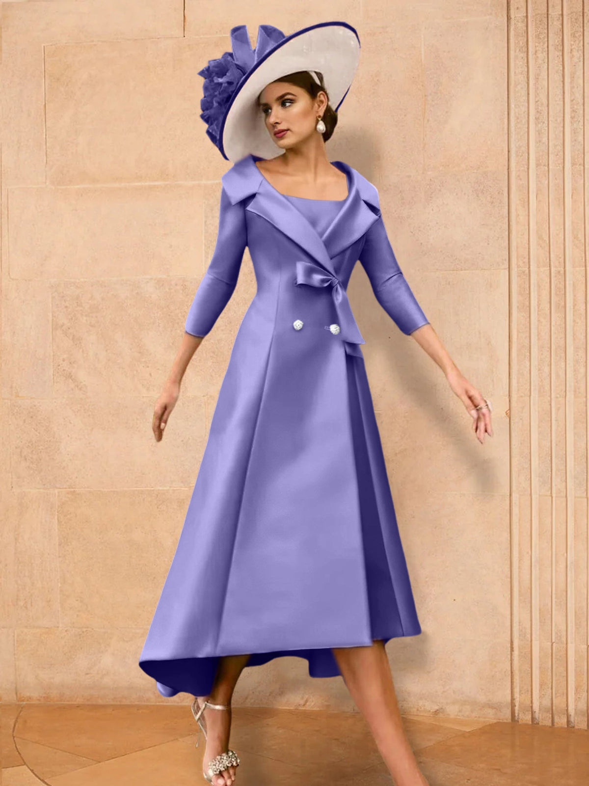 Long Sleeve A Line Gown for the Mother of the Bride with Bowknot