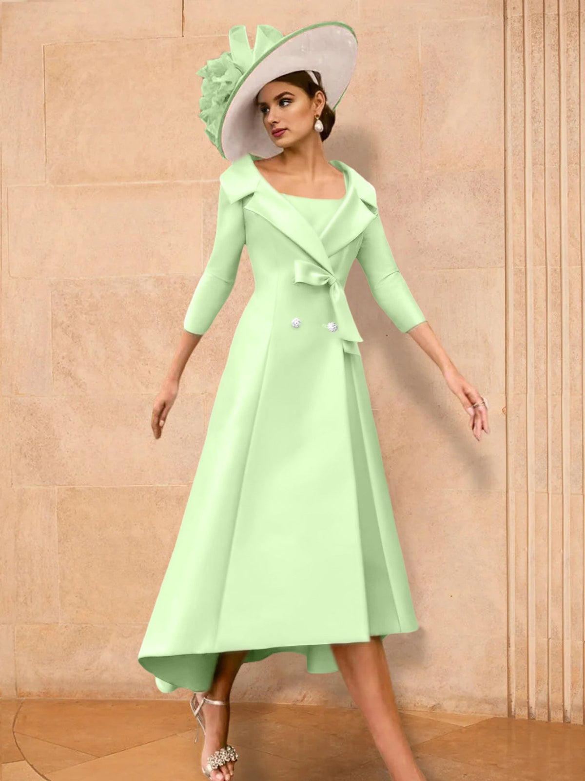 Long Sleeve A Line Gown for the Mother of the Bride with Bowknot