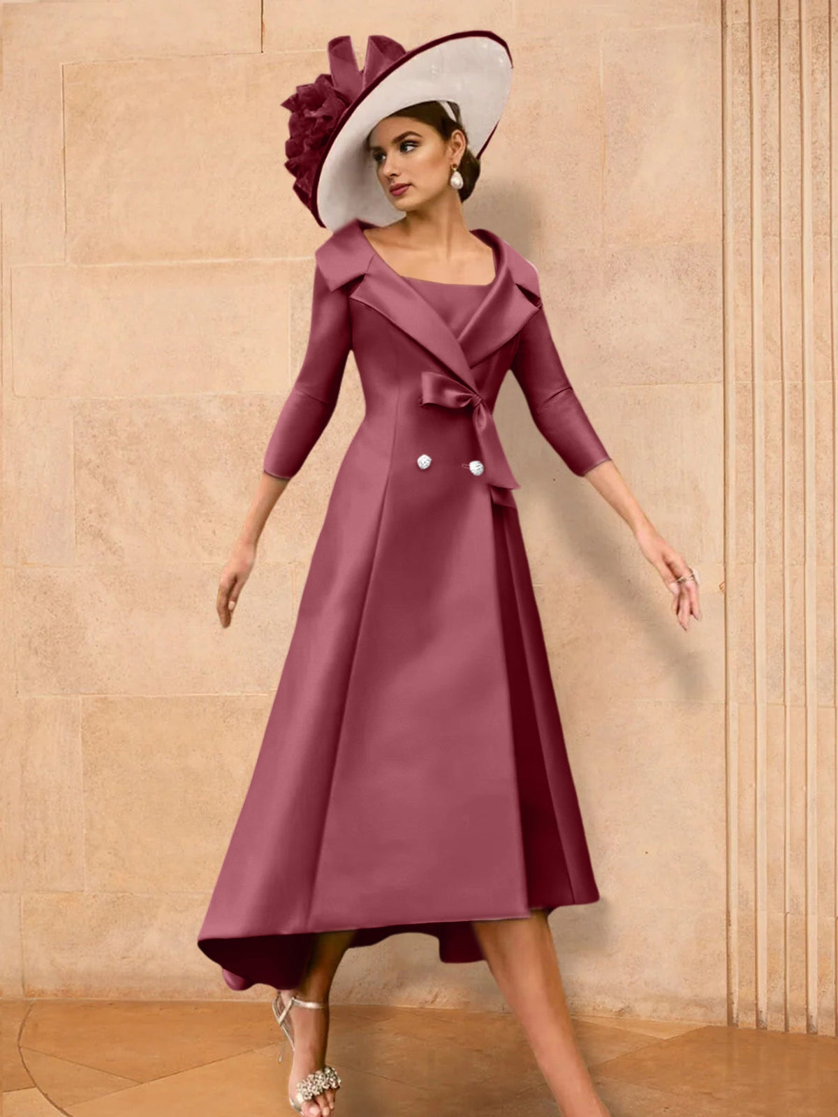 Long Sleeve A Line Gown for the Mother of the Bride with Bowknot