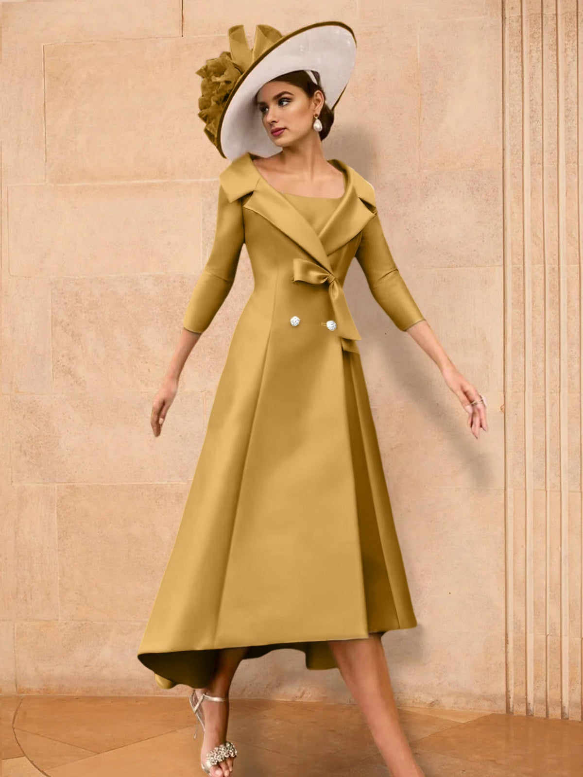 Long Sleeve A Line Gown for the Mother of the Bride with Bowknot