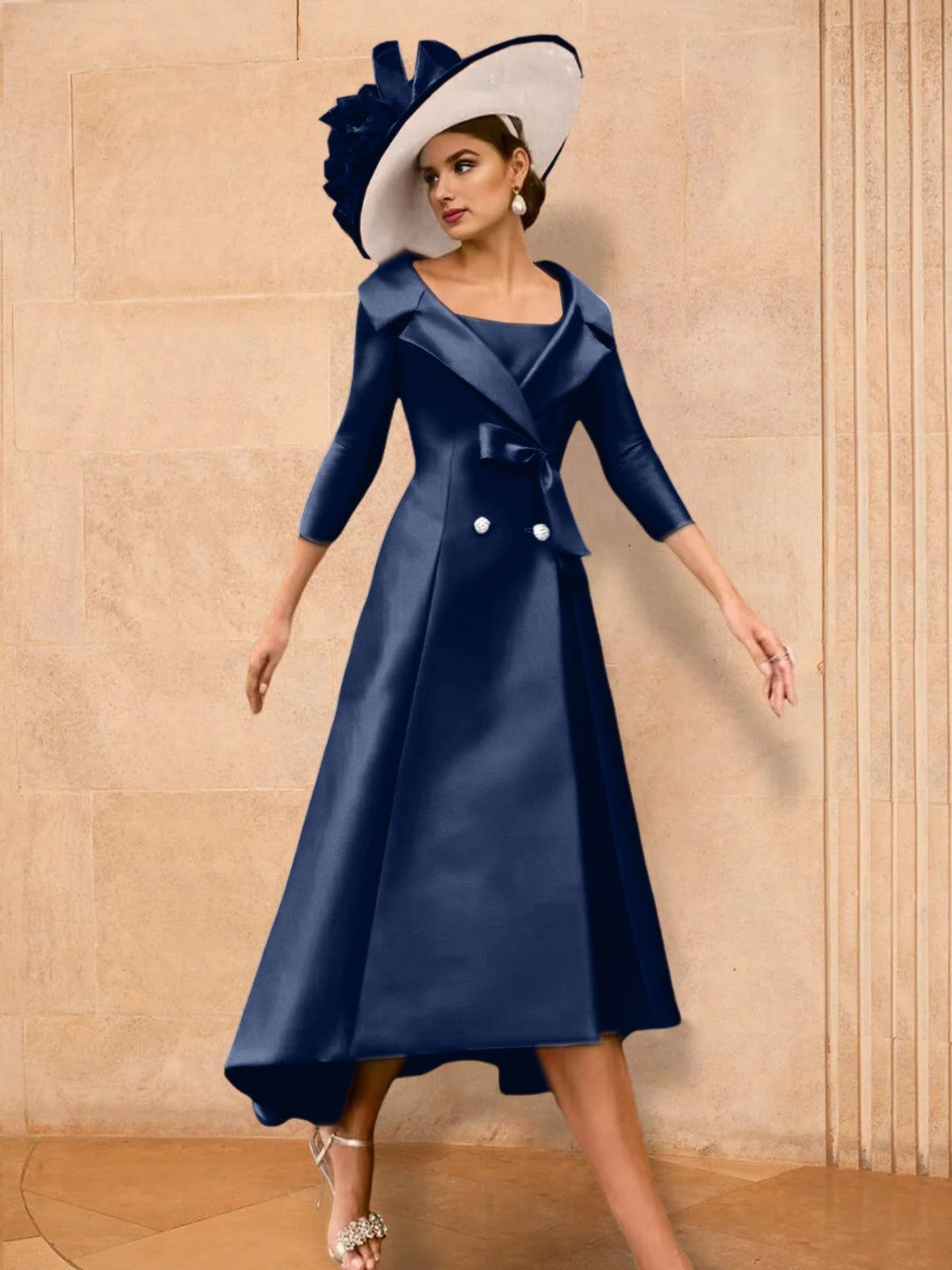 Long Sleeve A Line Gown for the Mother of the Bride with Bowknot