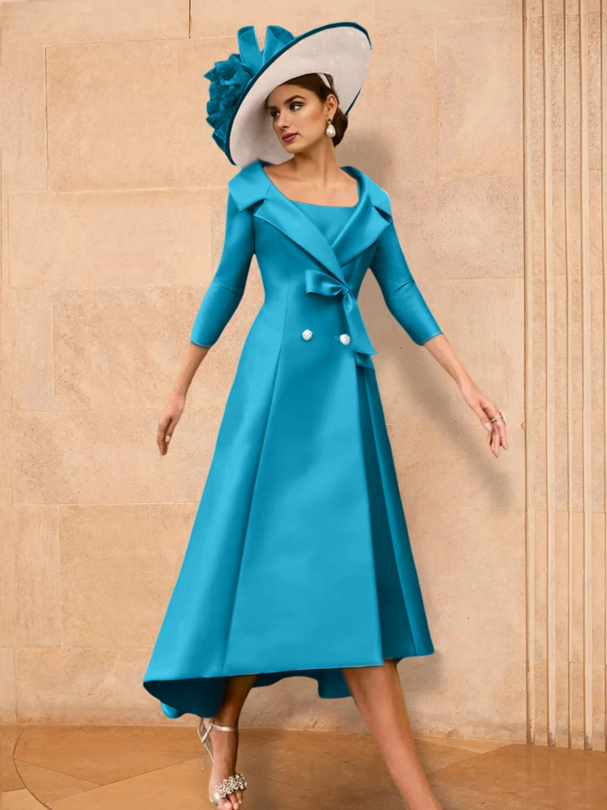 Long Sleeve A Line Gown for the Mother of the Bride with Bowknot