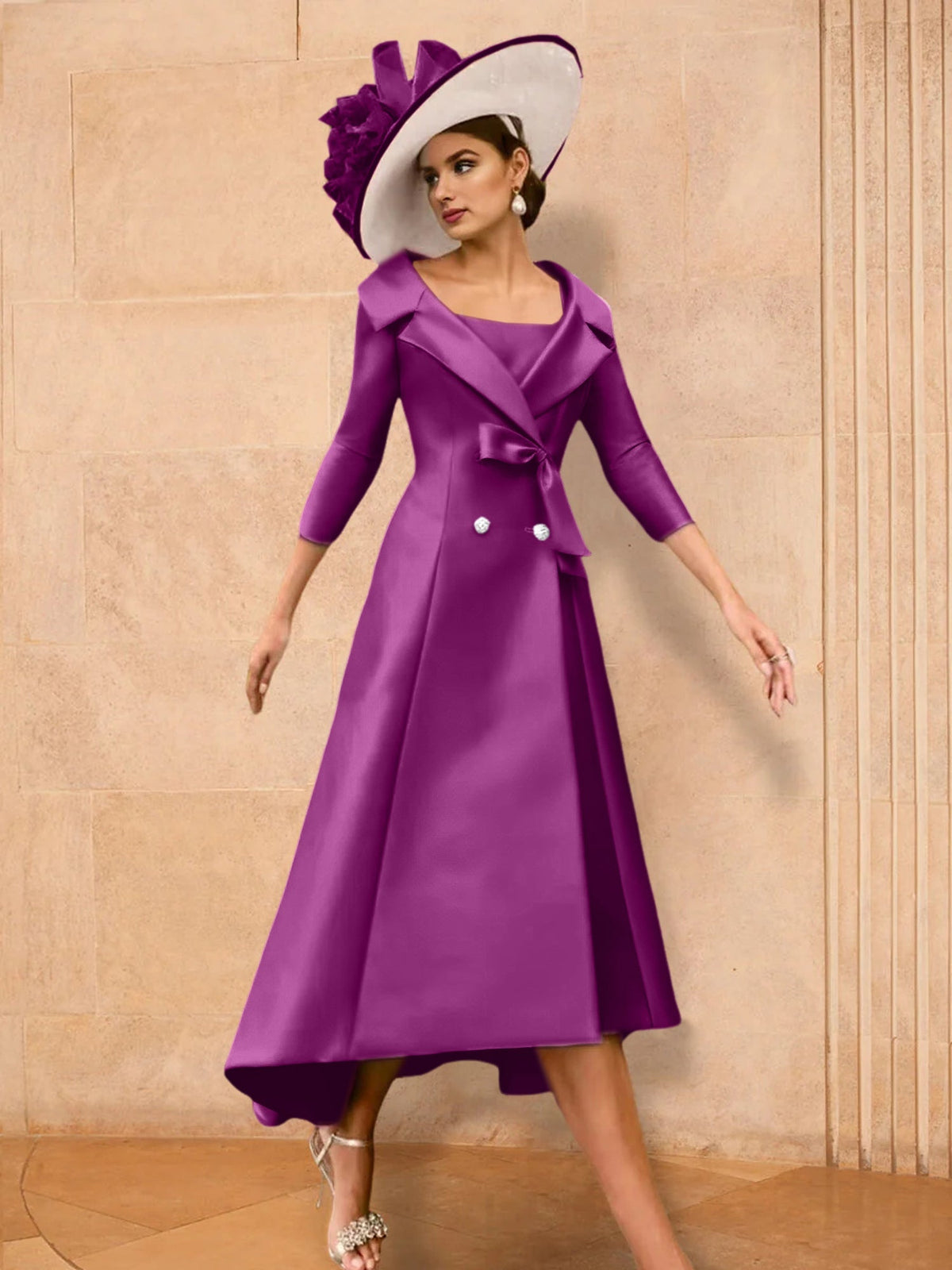 Long Sleeve A Line Gown for the Mother of the Bride with Bowknot