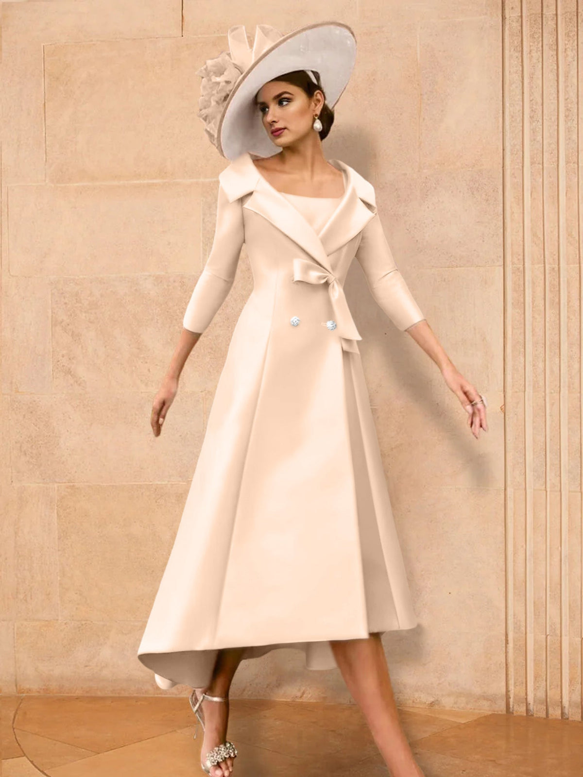Long Sleeve A Line Gown for the Mother of the Bride with Bowknot