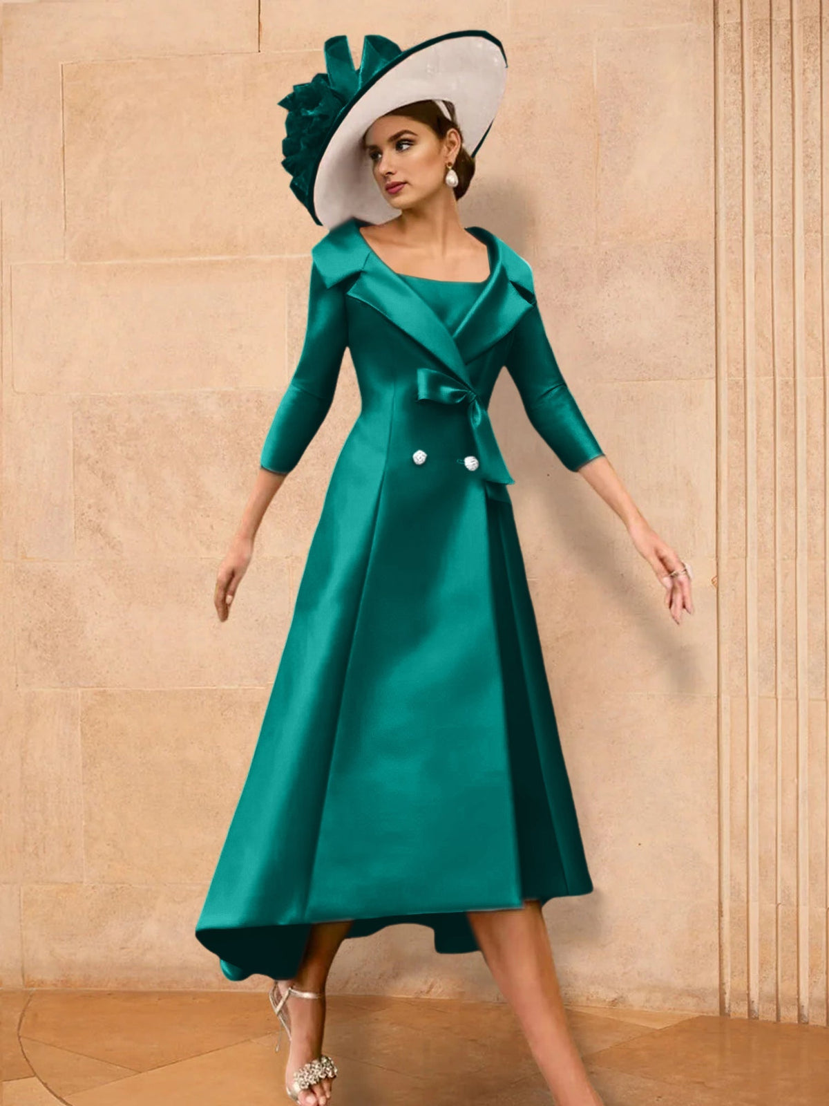 Long Sleeve A Line Gown for the Mother of the Bride with Bowknot