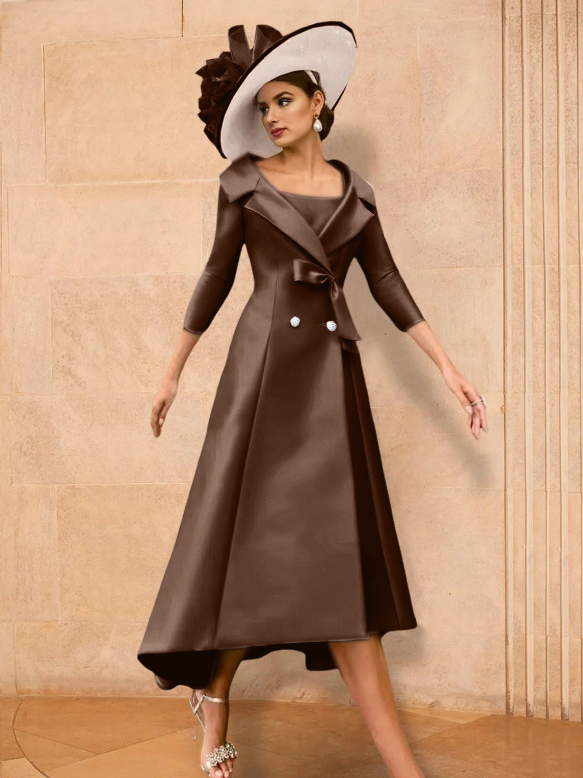 Long Sleeve A Line Gown for the Mother of the Bride with Bowknot