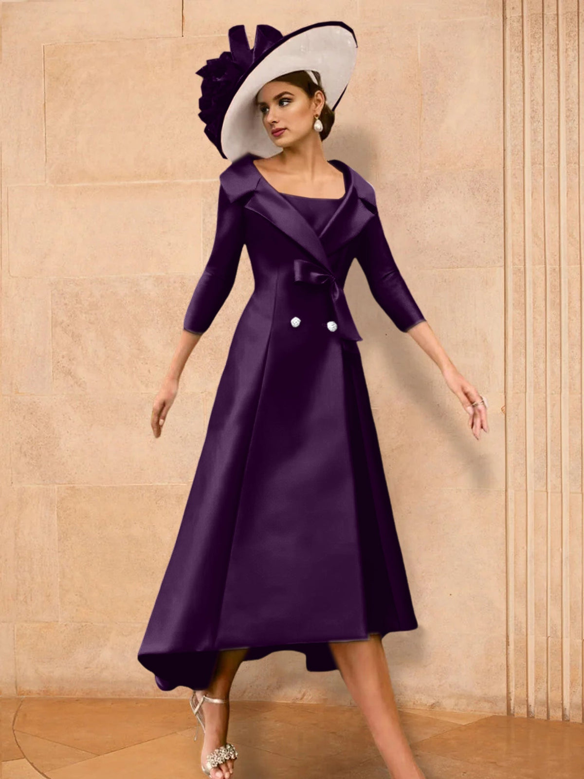 Long Sleeve A Line Gown for the Mother of the Bride with Bowknot