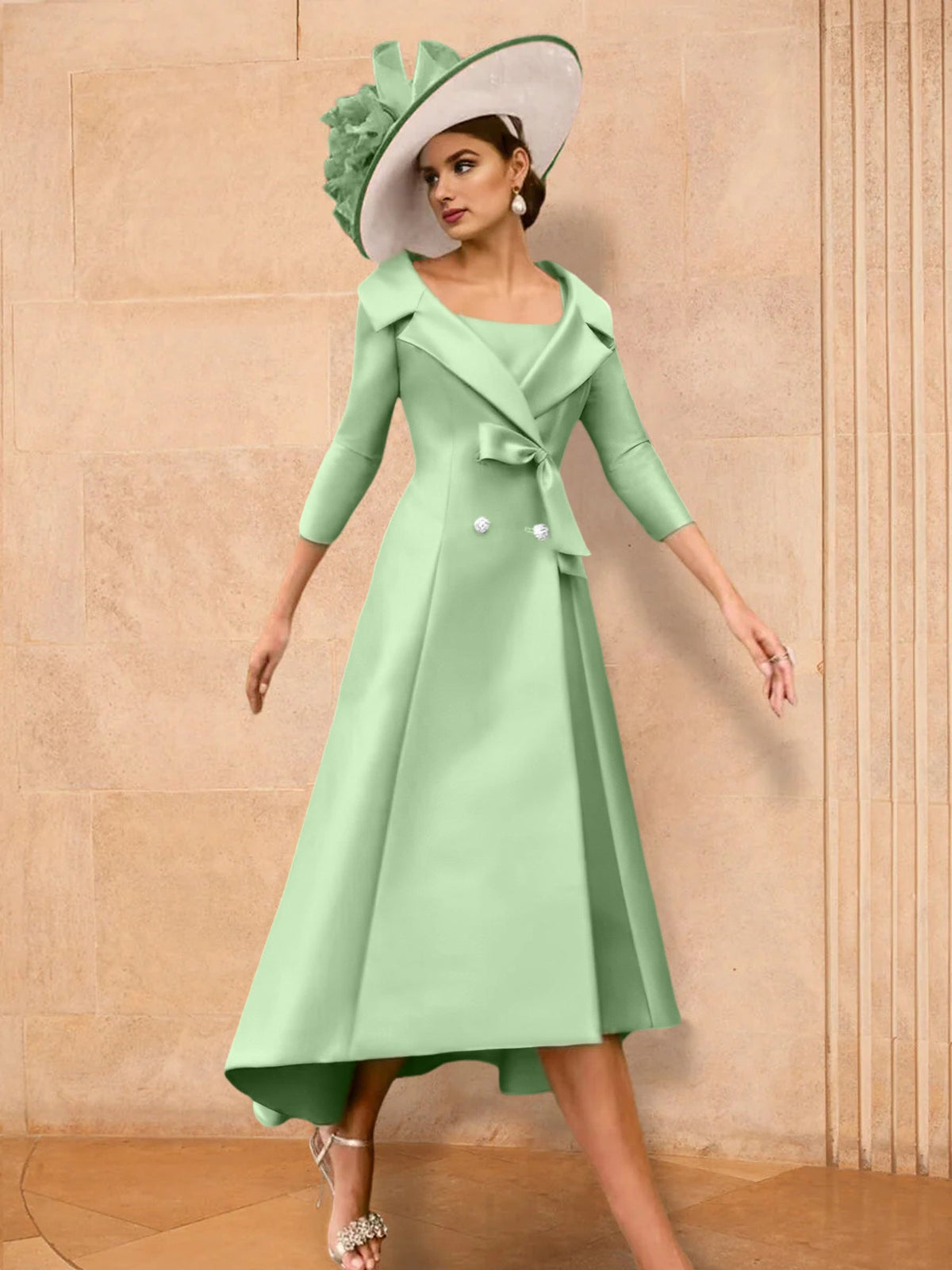 Long Sleeve A Line Gown for the Mother of the Bride with Bowknot