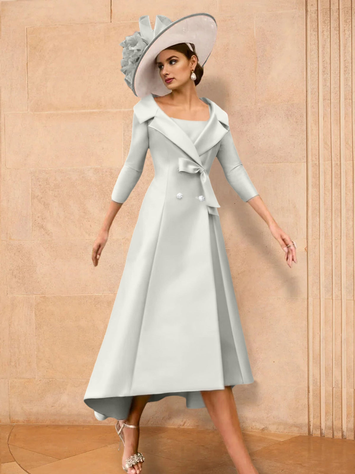 Long Sleeve A Line Gown for the Mother of the Bride with Bowknot