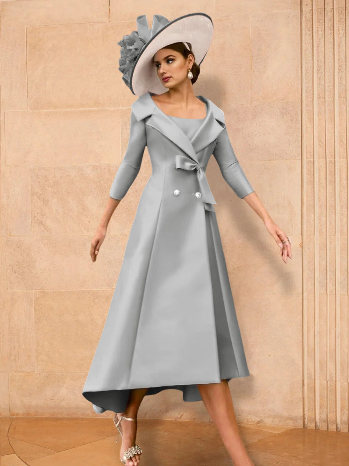 Long Sleeve A Line Gown for the Mother of the Bride with Bowknot