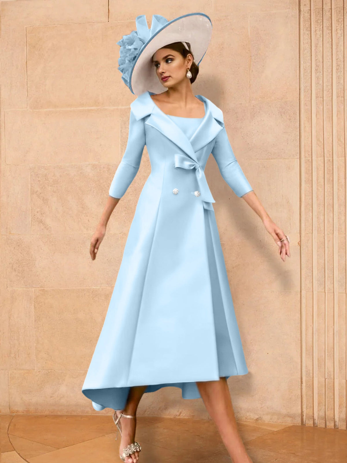 Long Sleeve A Line Gown for the Mother of the Bride with Bowknot