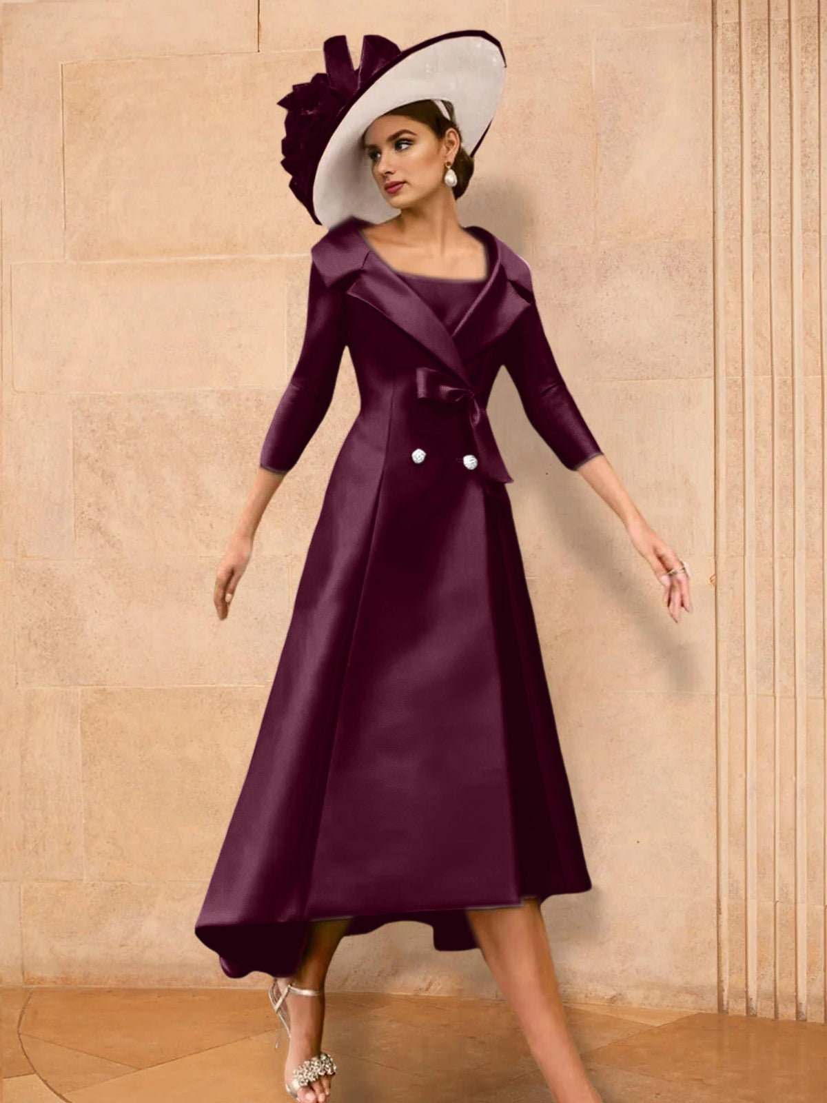 Long Sleeve A Line Gown for the Mother of the Bride with Bowknot