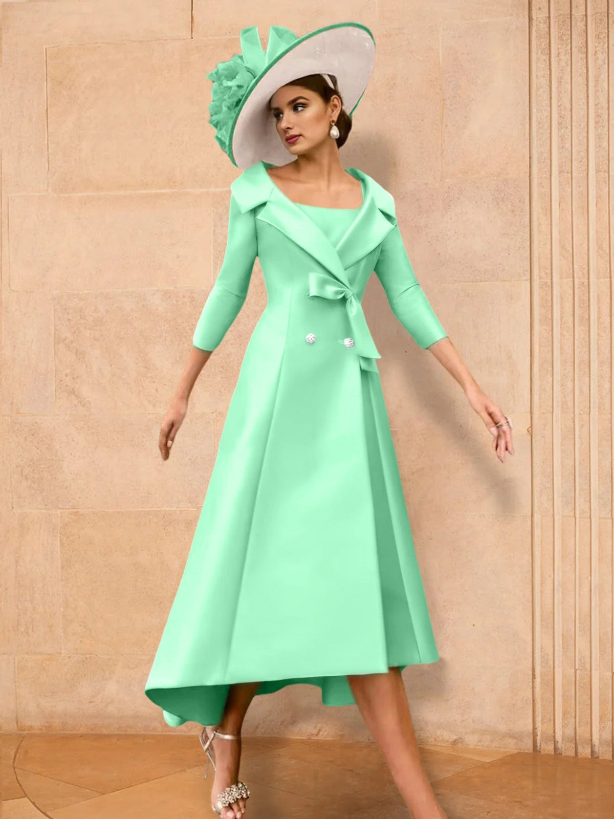 Long Sleeve A Line Gown for the Mother of the Bride with Bowknot