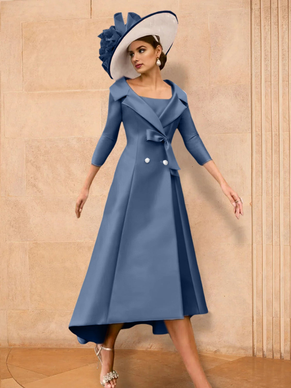 Long Sleeve A Line Gown for the Mother of the Bride with Bowknot