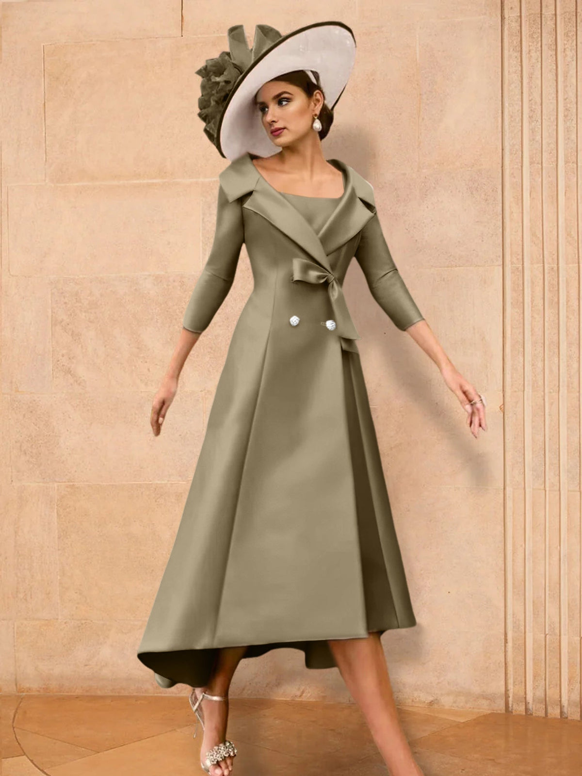 Long Sleeve A Line Gown for the Mother of the Bride with Bowknot