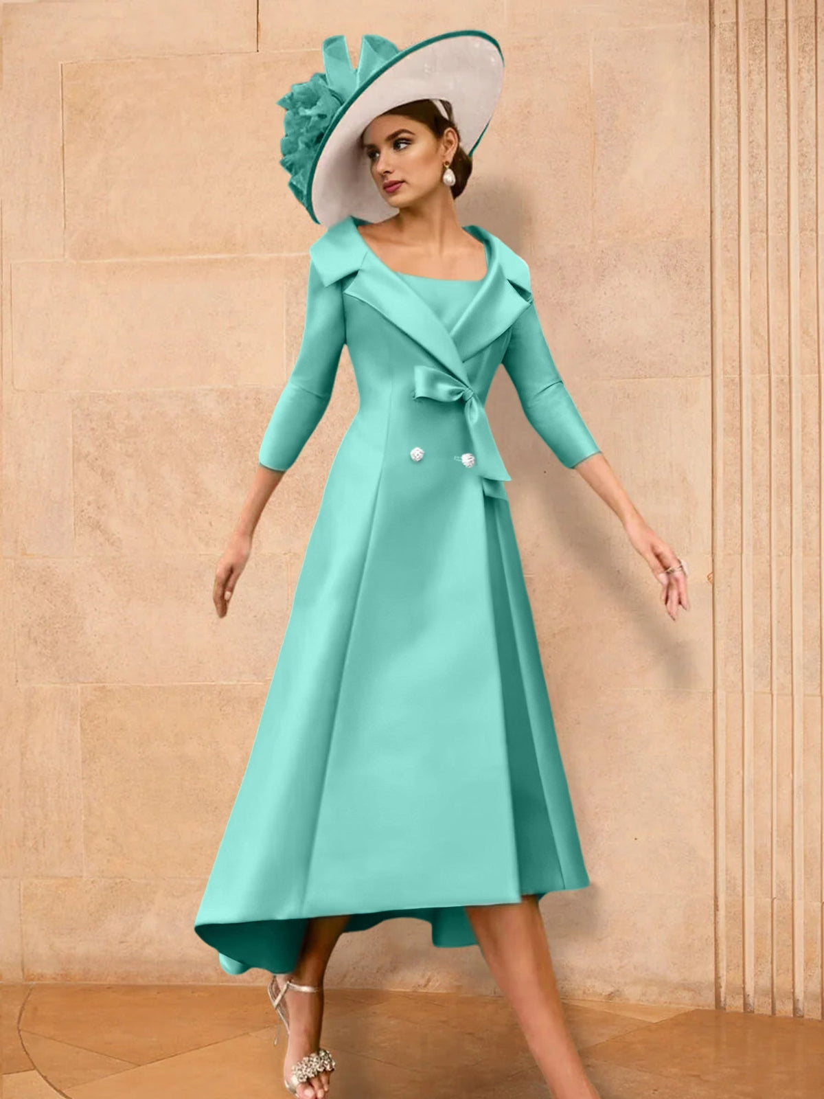 Long Sleeve A Line Gown for the Mother of the Bride with Bowknot