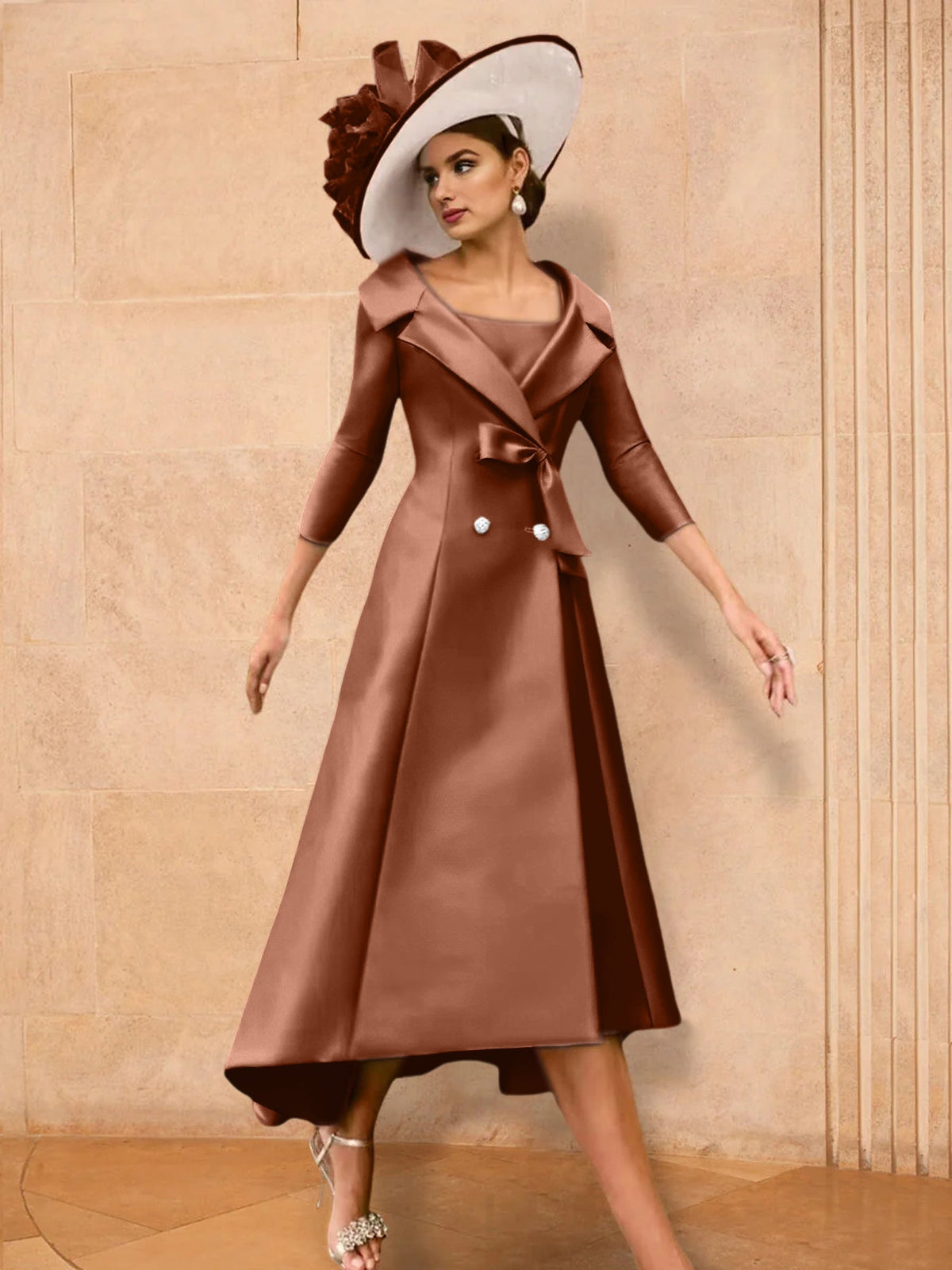 Long Sleeve A Line Gown for the Mother of the Bride with Bowknot