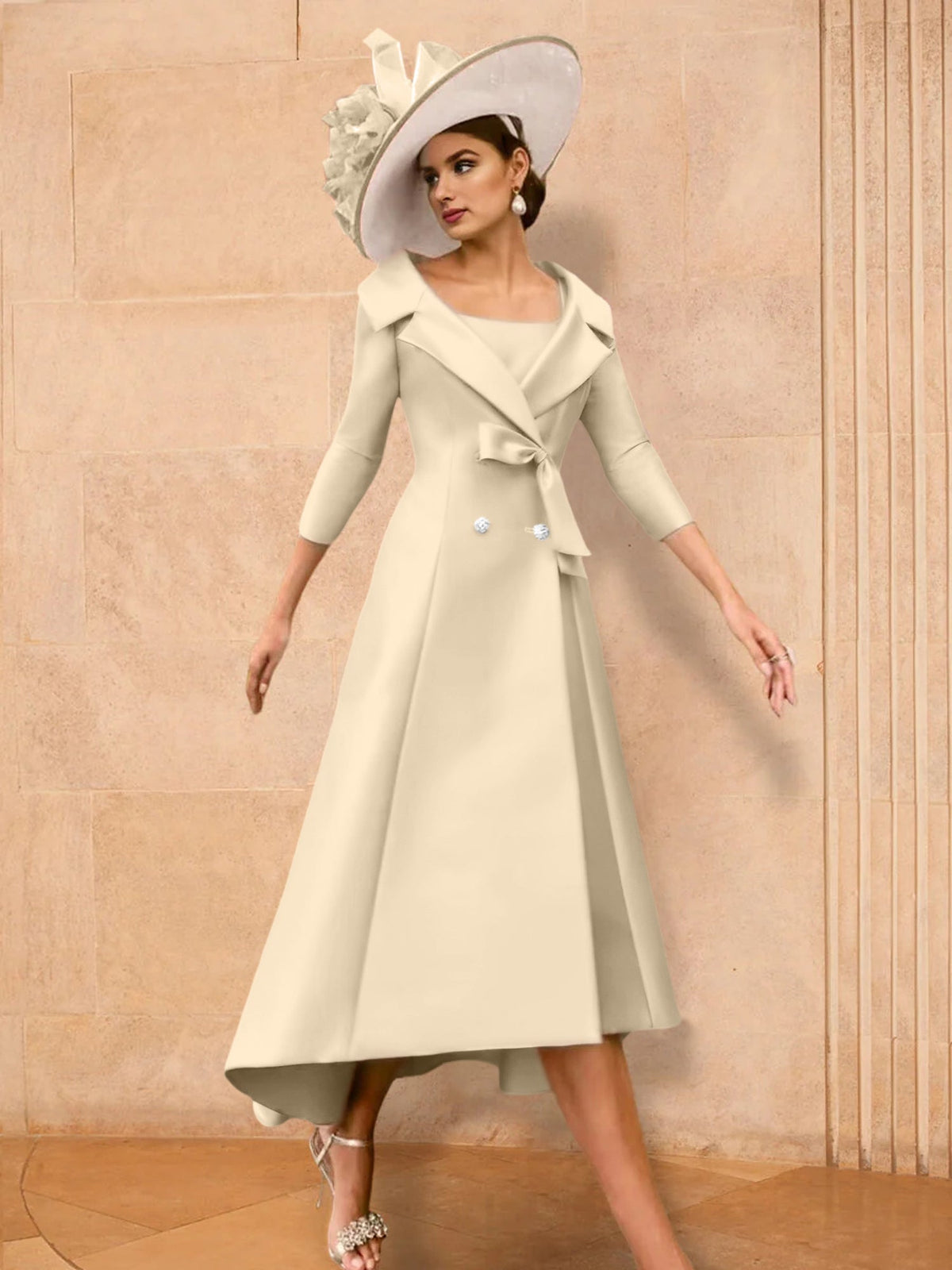 Long Sleeve A Line Gown for the Mother of the Bride with Bowknot