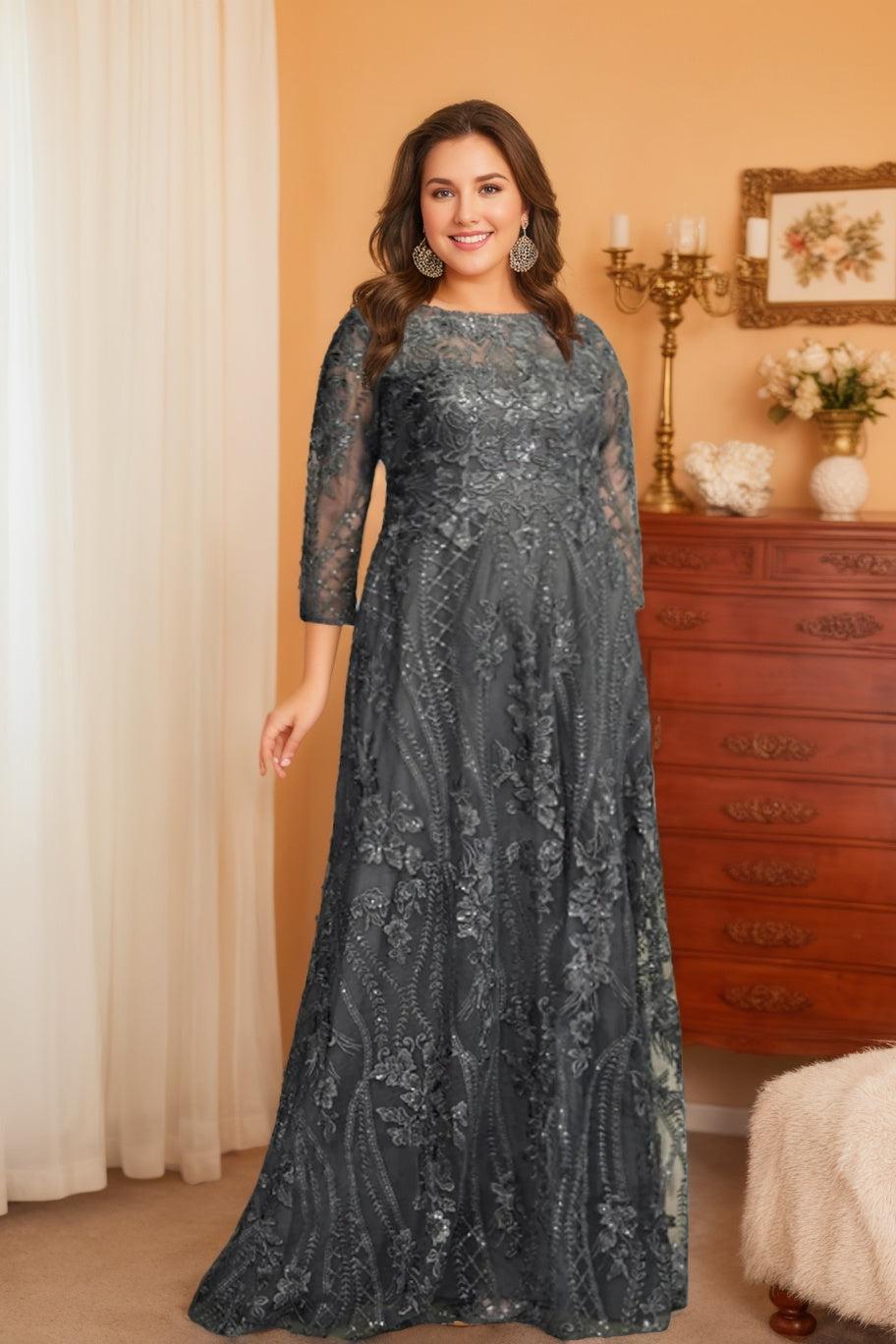 Long Sleeve A Line Mother of the Bride Dress Featuring Applique