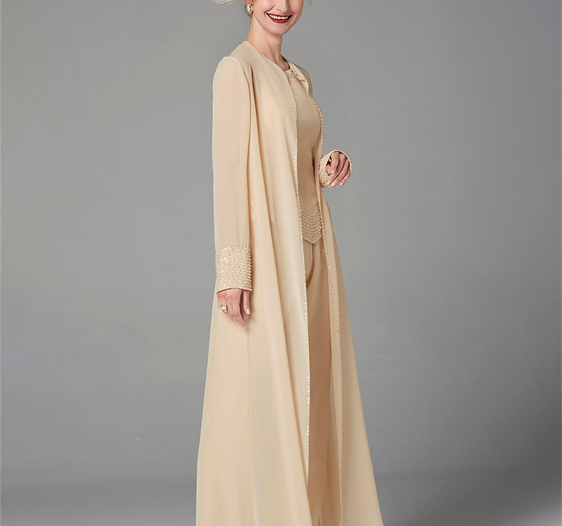 Long Sleeve Chiffon Mother of the Bride Pantsuit with Jacket and Sequins