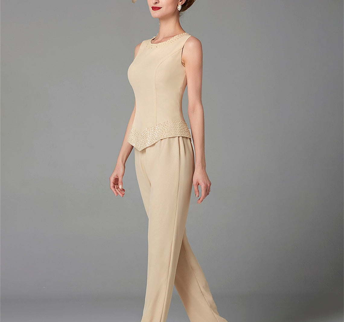 Long Sleeve Chiffon Mother of the Bride Pantsuit with Jacket and Sequins